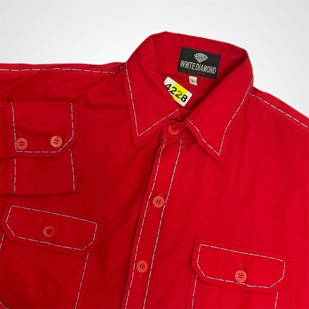 White Diamond Men's Size L Red‎ Button Down Shirt Western Saints And Sinners